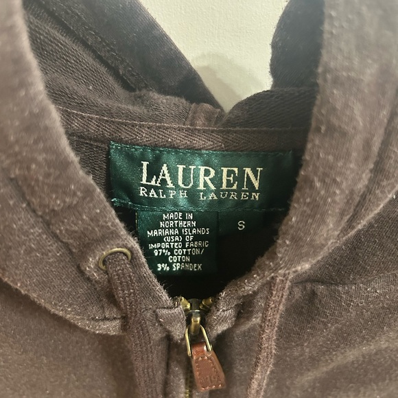 RALPH LAUREN | brown zippered stretchy zip-down sweatshirt jacket - Picture 2 of 4